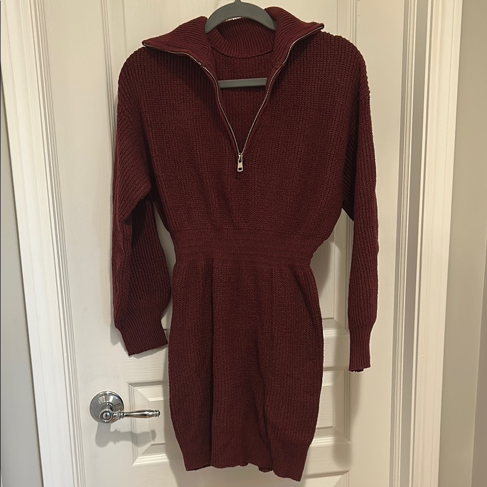 NWT SHEIN Red Ribbed Polo Collar Sweater Dress